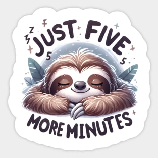 Just Five More Minutes Funny Sloth Lazy Sleeping Sticker